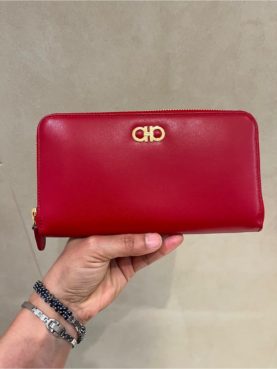 Salvatore Ferragamo Handbags - Salvatore Ferragamo Gancini Red Leather Zip Around Continental Wallet